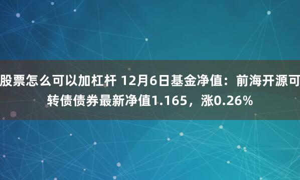 股票怎么可以加杠杆 12月6日基金净值：前海开源可转债债券最新净值1.165，涨0.26%