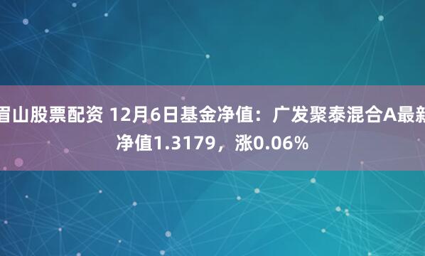 眉山股票配资 12月6日基金净值：广发聚泰混合A最新净值1.3179，涨0.06%