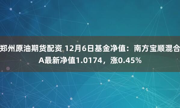 郑州原油期货配资 12月6日基金净值：南方宝顺混合A最新净值1.0174，涨0.45%