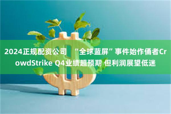 2024正规配资公司   “全球蓝屏”事件始作俑者CrowdStrike Q4业绩超预期 但利润展望低迷